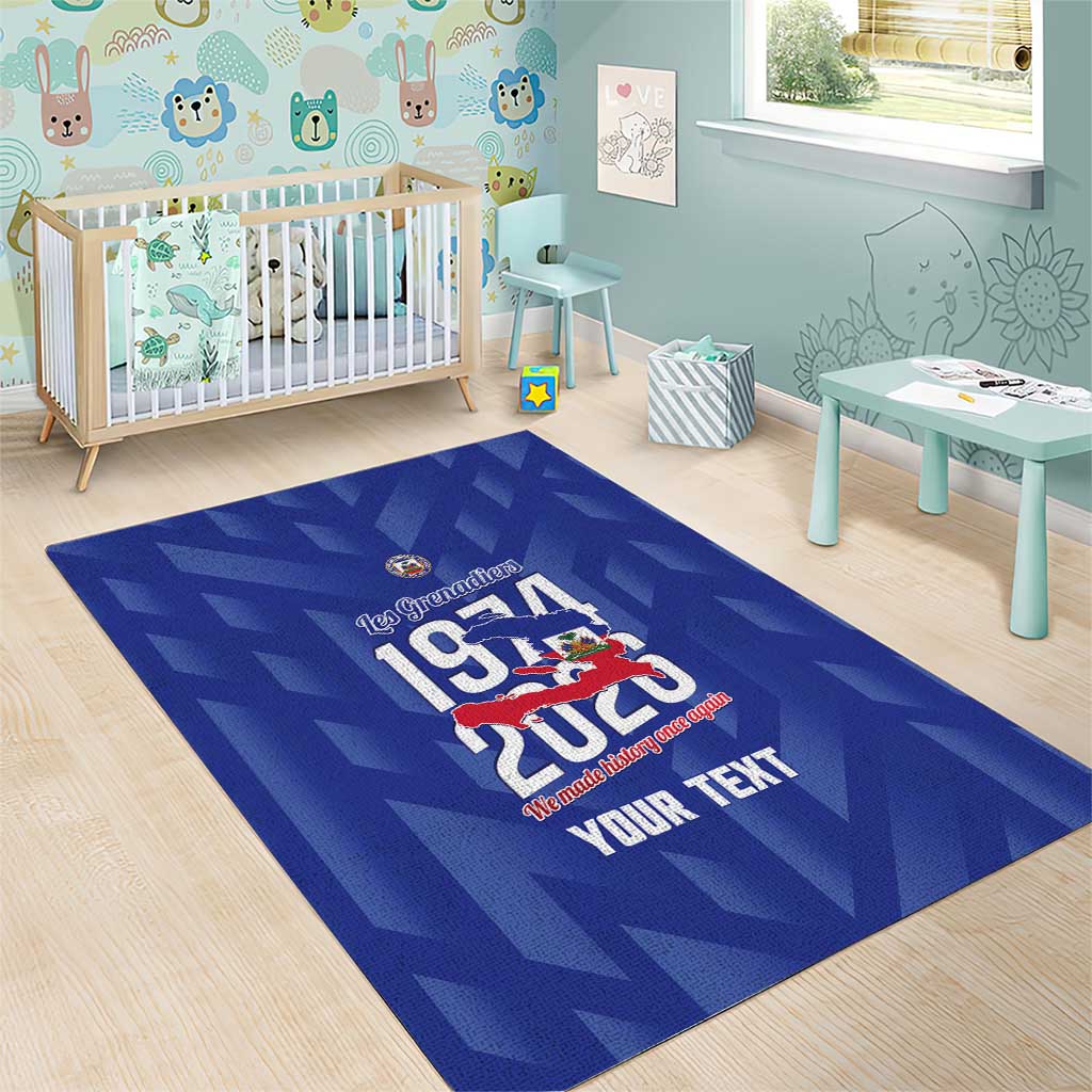 Personalized Haiti Football Area Rug Les Grenadiers Made History Once Again Blue Color - Wonder Print Shop