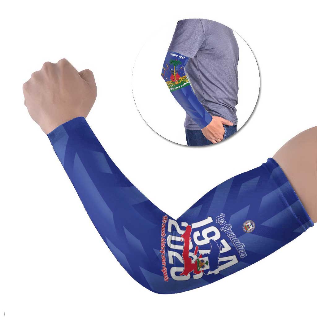 Personalized Haiti Football Arm Sleeves Les Grenadiers Made History Once Again Blue Color - Wonder Print Shop