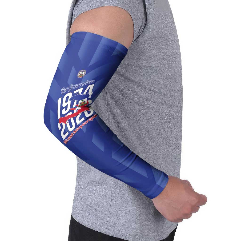 Personalized Haiti Football Arm Sleeves Les Grenadiers Made History Once Again Blue Color - Wonder Print Shop