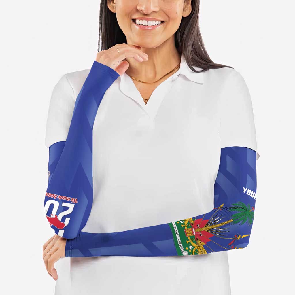 Personalized Haiti Football Arm Sleeves Les Grenadiers Made History Once Again Blue Color - Wonder Print Shop