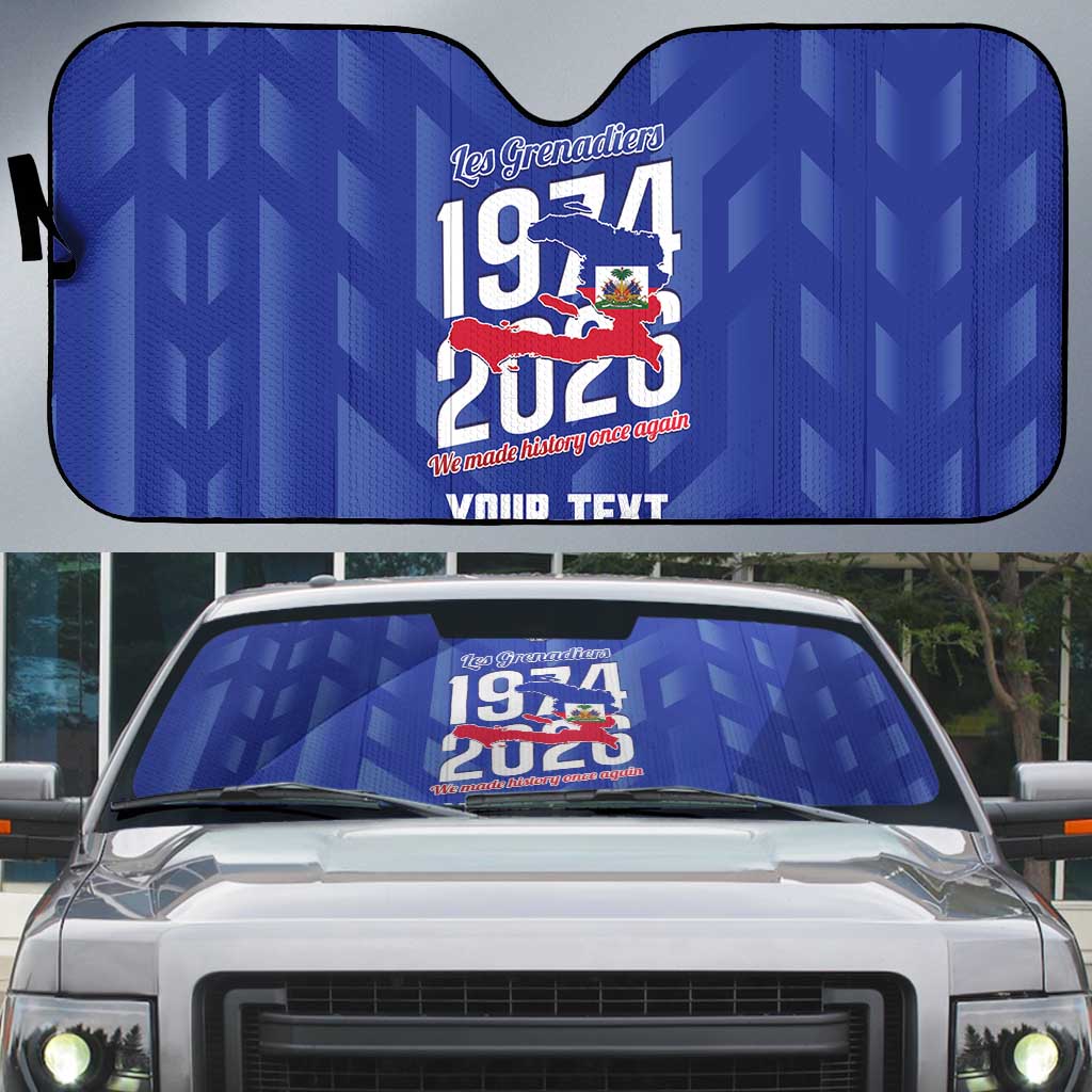 Personalized Haiti Football Auto Sun Shade Les Grenadiers Made History Once Again Blue Color - Wonder Print Shop