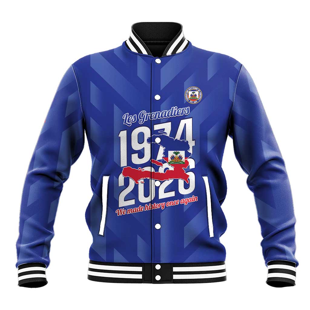 Personalized Haiti Football Baseball Jacket Les Grenadiers Made History Once Again Blue Color - Wonder Print Shop
