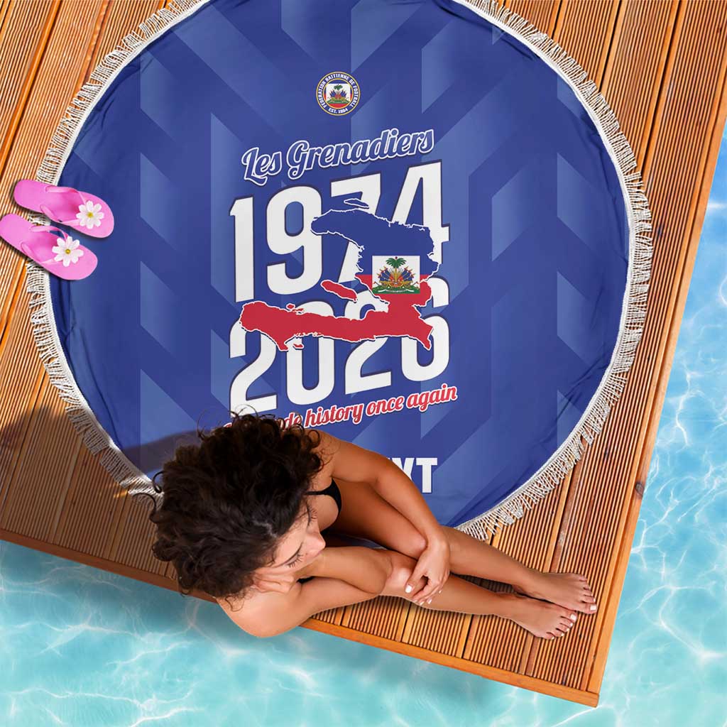 Personalized Haiti Football Beach Blanket Les Grenadiers Made History Once Again Blue Color - Wonder Print Shop
