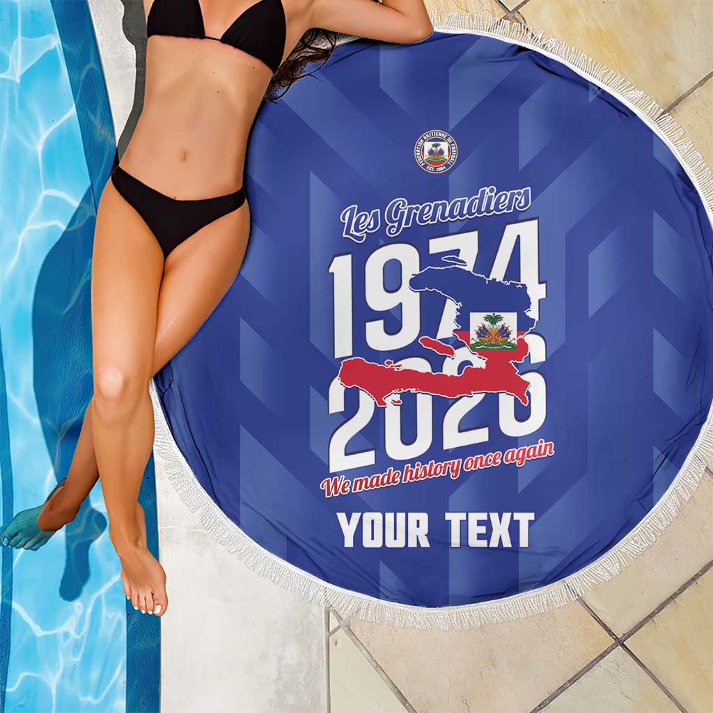 Personalized Haiti Football Beach Blanket Les Grenadiers Made History Once Again Blue Color - Wonder Print Shop