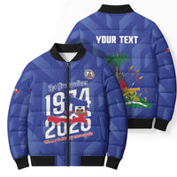 Personalized Haiti Football Bomber Puffer Jacket Les Grenadiers Made History Once Again Blue Color - Wonder Print Shop