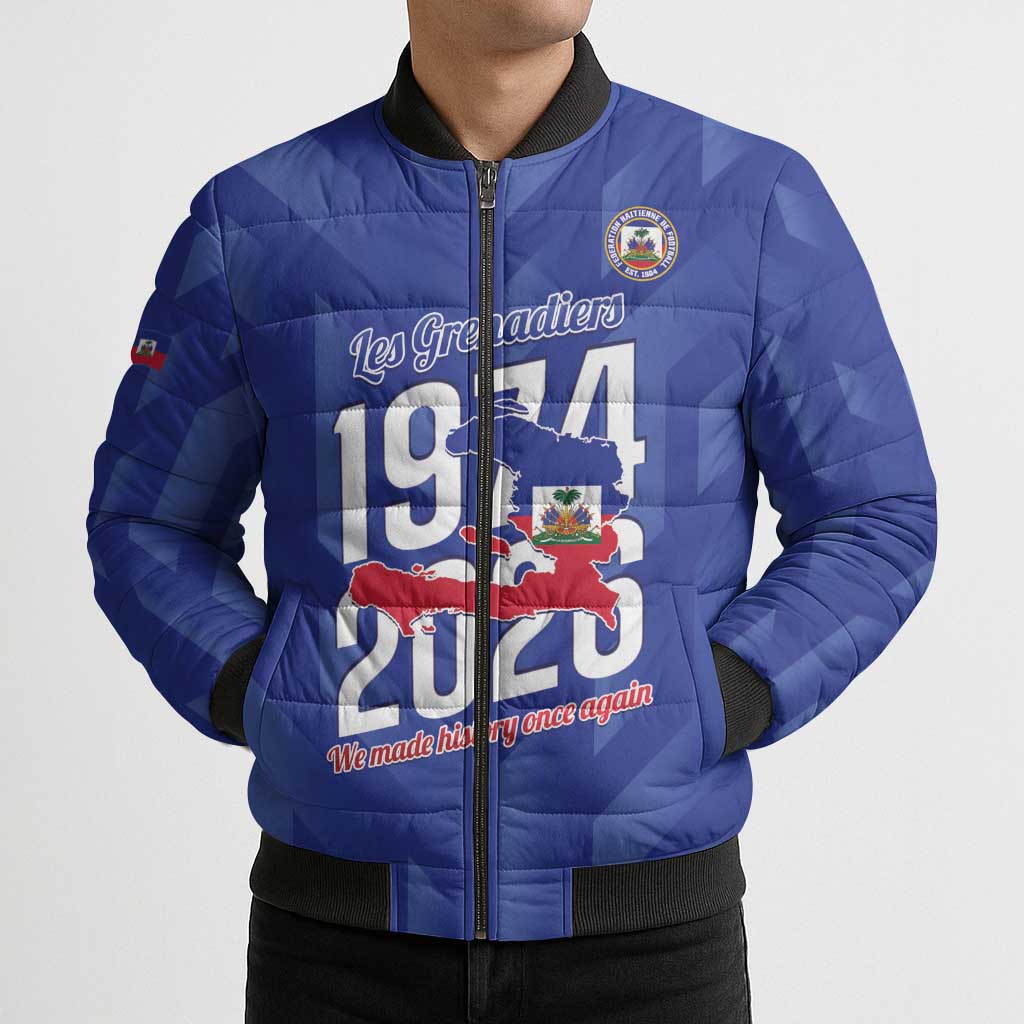 Personalized Haiti Football Bomber Puffer Jacket Les Grenadiers Made History Once Again Blue Color - Wonder Print Shop