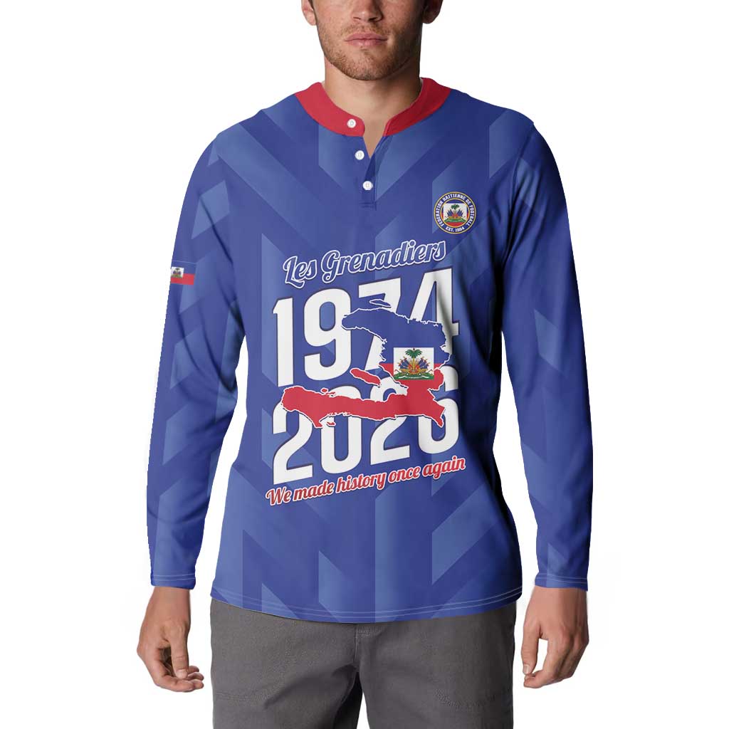 Personalized Haiti Football Button Sweatshirt Les Grenadiers Made History Once Again Blue Color - Wonder Print Shop