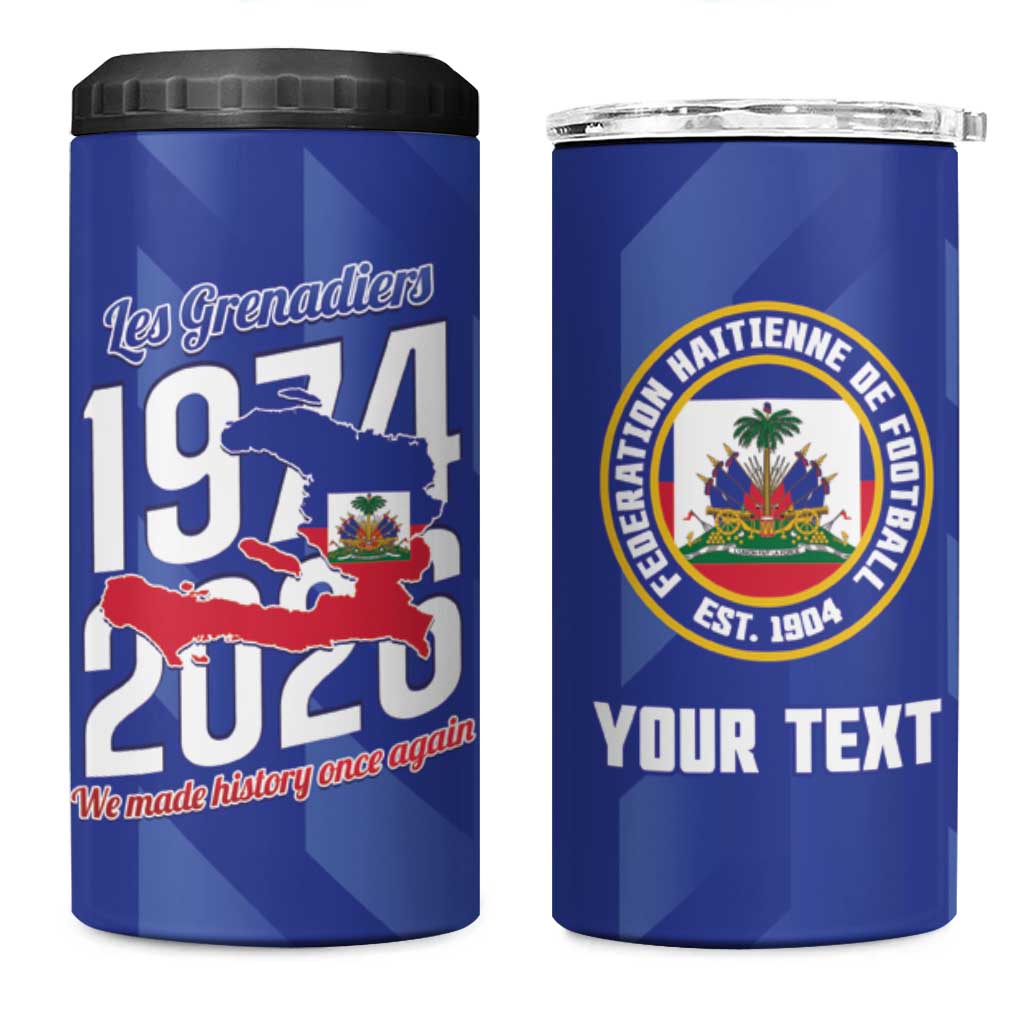 Personalized Haiti Football 4 in 1 Can Cooler Tumbler Les Grenadiers Made History Once Again Blue Color - Wonder Print Shop