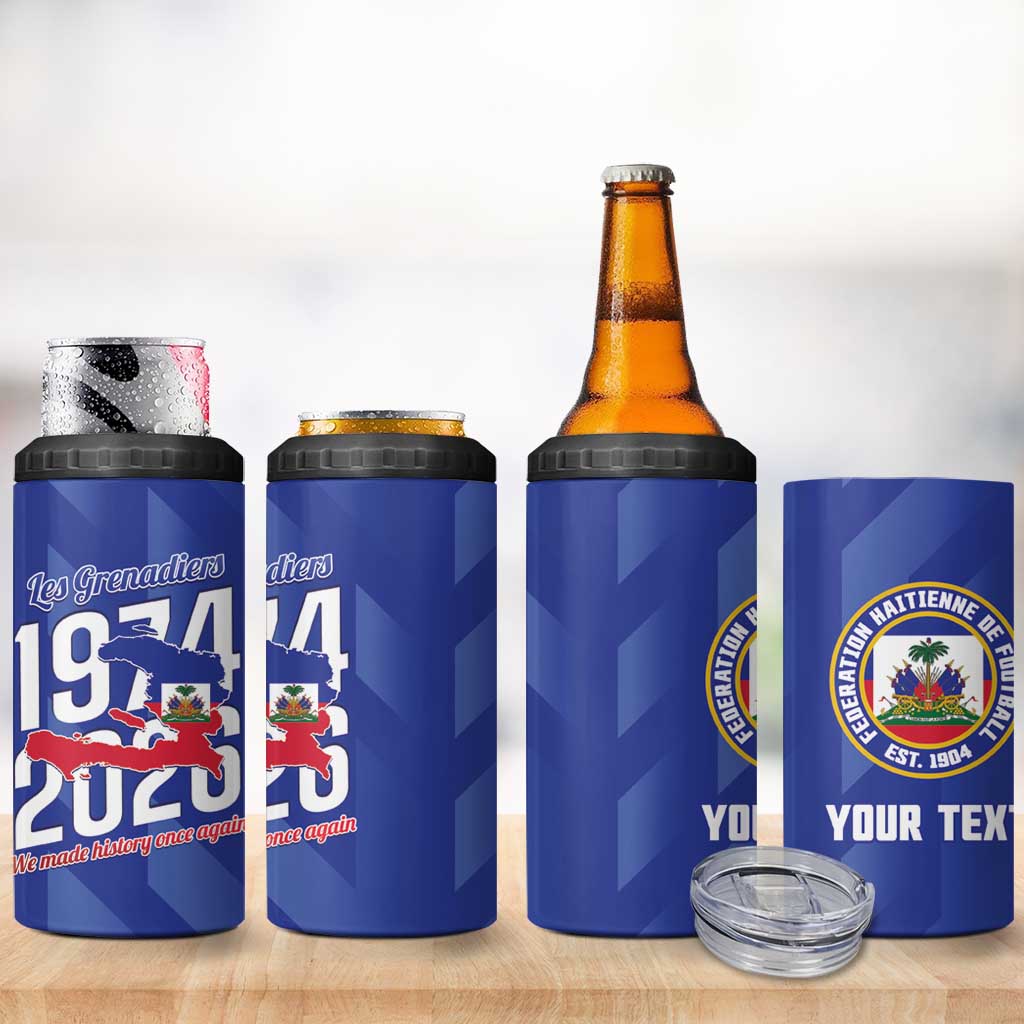 Personalized Haiti Football 4 in 1 Can Cooler Tumbler Les Grenadiers Made History Once Again Blue Color - Wonder Print Shop