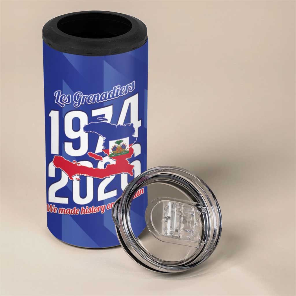 Personalized Haiti Football 4 in 1 Can Cooler Tumbler Les Grenadiers Made History Once Again Blue Color - Wonder Print Shop