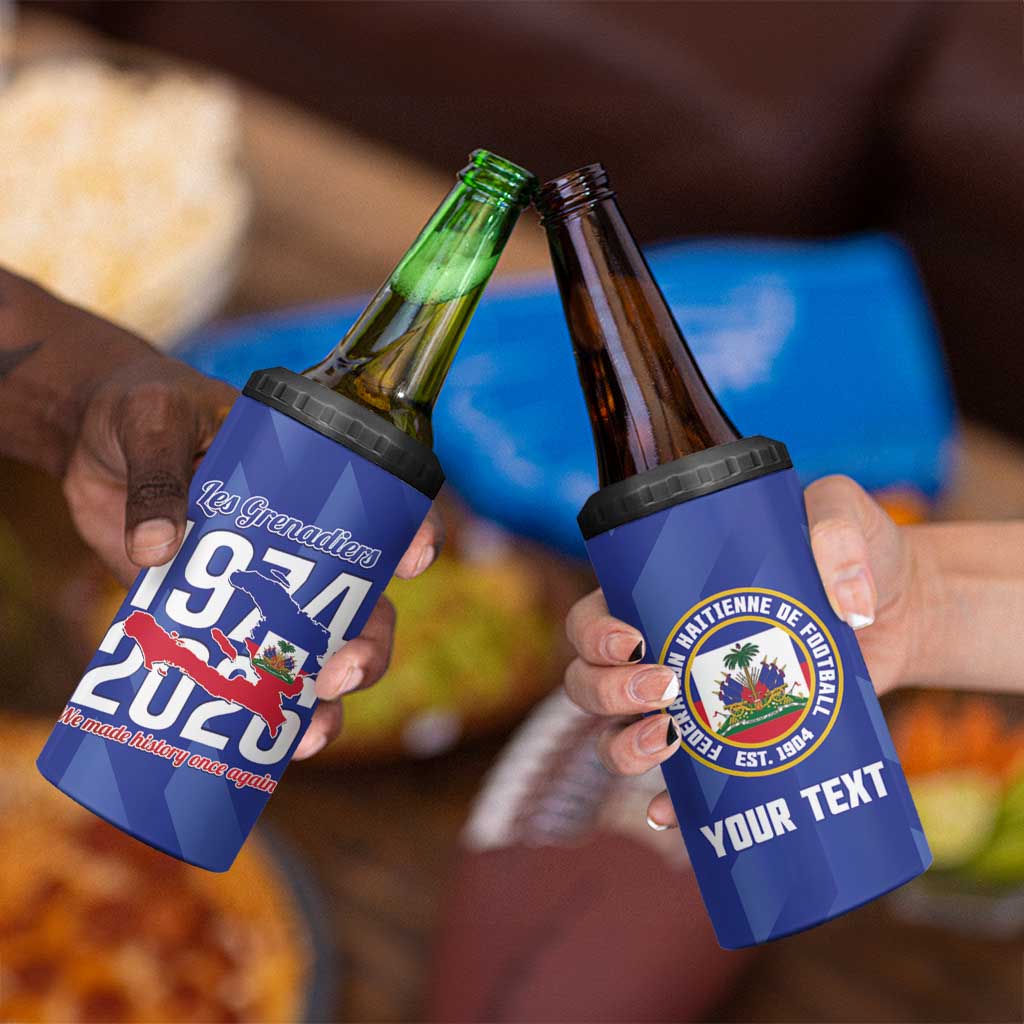 Personalized Haiti Football 4 in 1 Can Cooler Tumbler Les Grenadiers Made History Once Again Blue Color - Wonder Print Shop