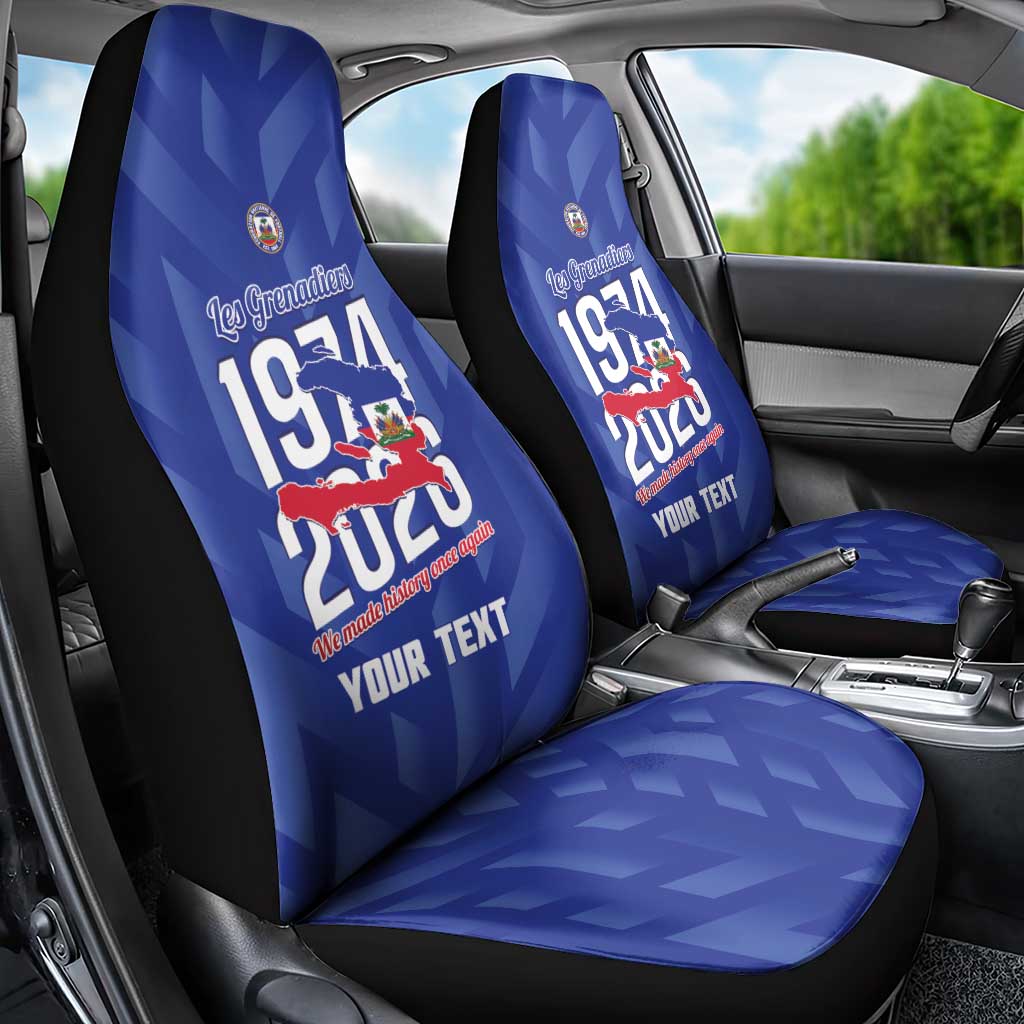 Personalized Haiti Football Car Seat Cover Les Grenadiers Made History Once Again Blue Color - Wonder Print Shop