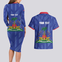 Personalized Haiti Football Couples Matching Long Sleeve Bodycon Dress and Hawaiian Shirt Les Grenadiers Made History Once Again Blue Color - Wonder Print Shop