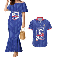 Personalized Haiti Football Couples Matching Mermaid Dress and Hawaiian Shirt Les Grenadiers Made History Once Again Blue Color - Wonder Print Shop