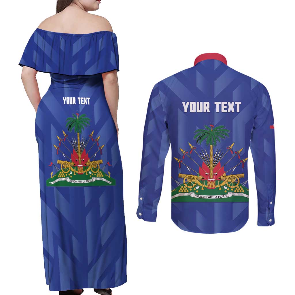 Personalized Haiti Football Couples Matching Off Shoulder Maxi Dress and Long Sleeve Button Shirt Les Grenadiers Made History Once Again Blue Color - Wonder Print Shop