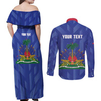 Personalized Haiti Football Couples Matching Off Shoulder Maxi Dress and Long Sleeve Button Shirt Les Grenadiers Made History Once Again Blue Color - Wonder Print Shop