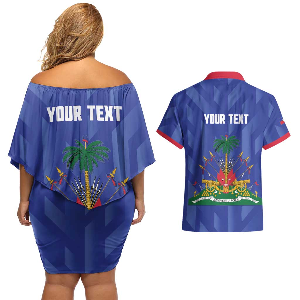 Personalized Haiti Football Couples Matching Off Shoulder Short Dress and Hawaiian Shirt Les Grenadiers Made History Once Again Blue Color - Wonder Print Shop
