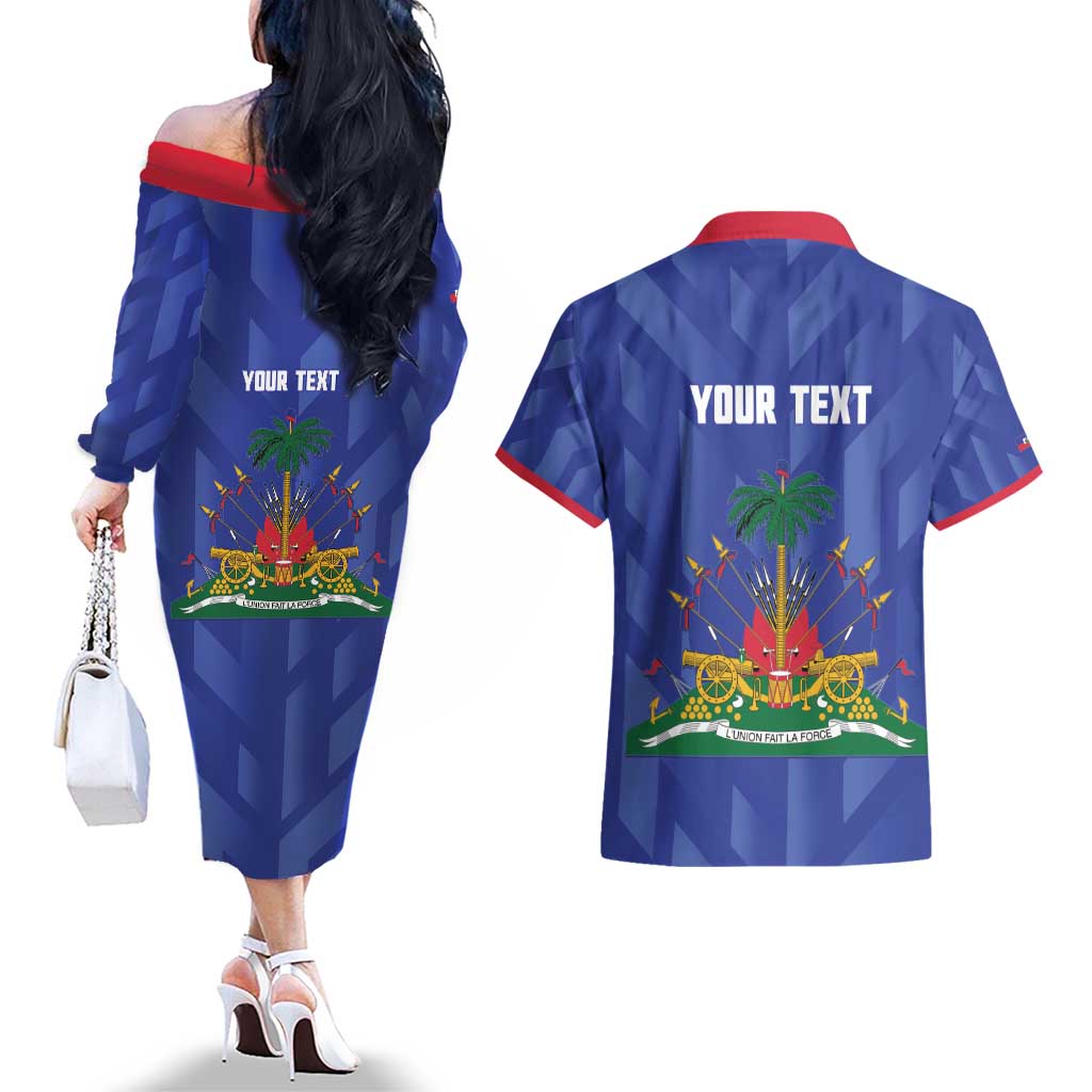 Personalized Haiti Football Couples Matching Off The Shoulder Long Sleeve Dress and Hawaiian Shirt Les Grenadiers Made History Once Again Blue Color - Wonder Print Shop