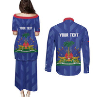 Personalized Haiti Football Couples Matching Puletasi and Long Sleeve Button Shirt Les Grenadiers Made History Once Again Blue Color - Wonder Print Shop