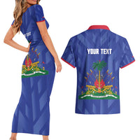 Personalized Haiti Football Couples Matching Short Sleeve Bodycon Dress and Hawaiian Shirt Les Grenadiers Made History Once Again Blue Color - Wonder Print Shop
