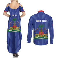 Personalized Haiti Football Couples Matching Summer Maxi Dress and Long Sleeve Button Shirt Les Grenadiers Made History Once Again Blue Color - Wonder Print Shop