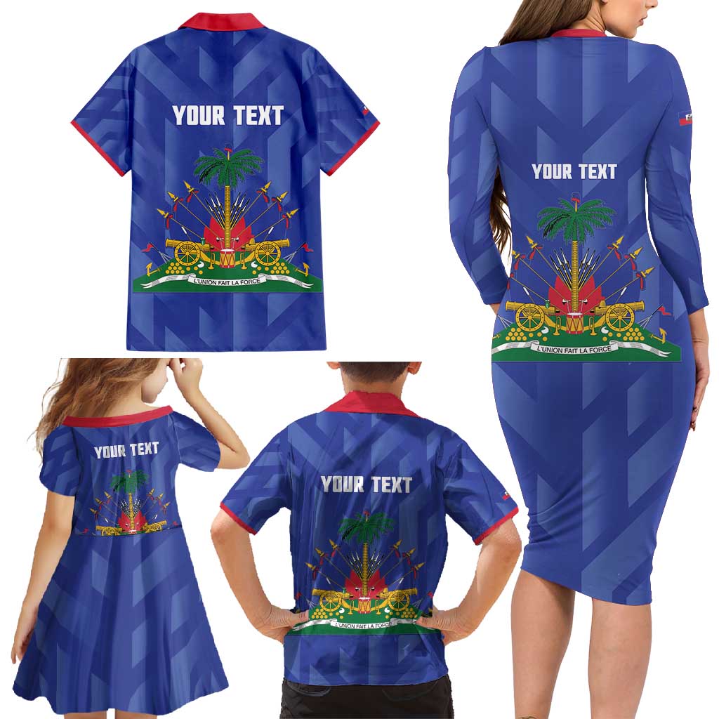Personalized Haiti Football Family Matching Long Sleeve Bodycon Dress and Hawaiian Shirt Les Grenadiers Made History Once Again Blue Color - Wonder Print Shop