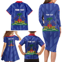 Personalized Haiti Football Family Matching Long Sleeve Bodycon Dress and Hawaiian Shirt Les Grenadiers Made History Once Again Blue Color - Wonder Print Shop