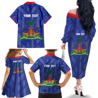 Personalized Haiti Football Family Matching Off The Shoulder Long Sleeve Dress and Hawaiian Shirt Les Grenadiers Made History Once Again Blue Color - Wonder Print Shop