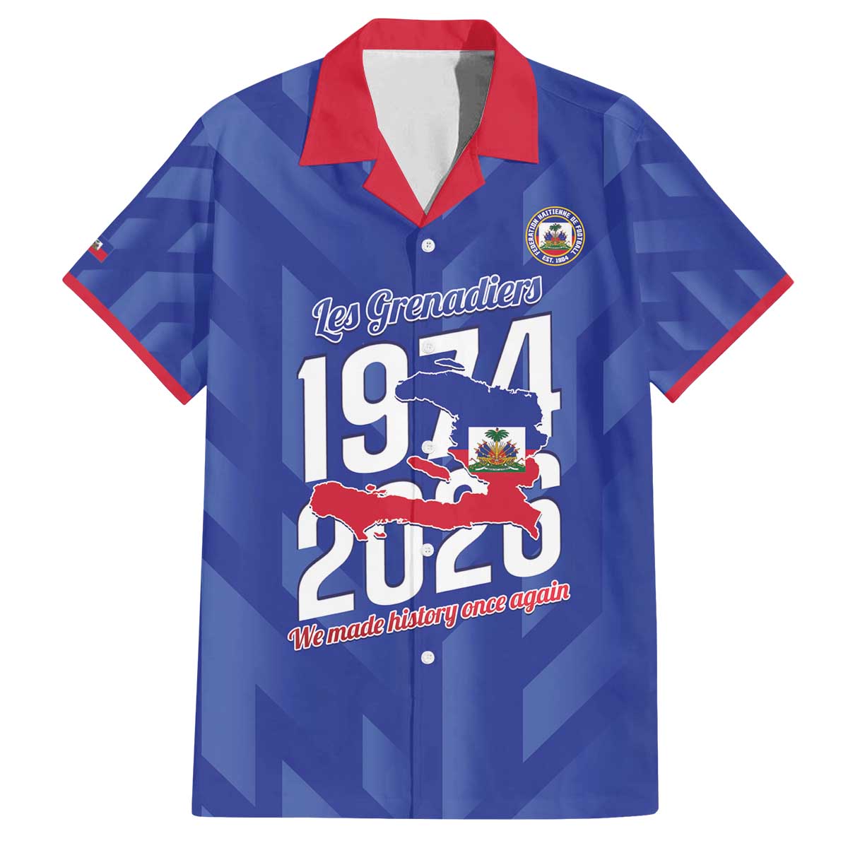 Personalized Haiti Football Family Matching Off The Shoulder Long Sleeve Dress and Hawaiian Shirt Les Grenadiers Made History Once Again Blue Color - Wonder Print Shop