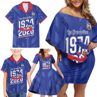 Personalized Haiti Football Family Matching Off Shoulder Short Dress and Hawaiian Shirt Les Grenadiers Made History Once Again Blue Color - Wonder Print Shop