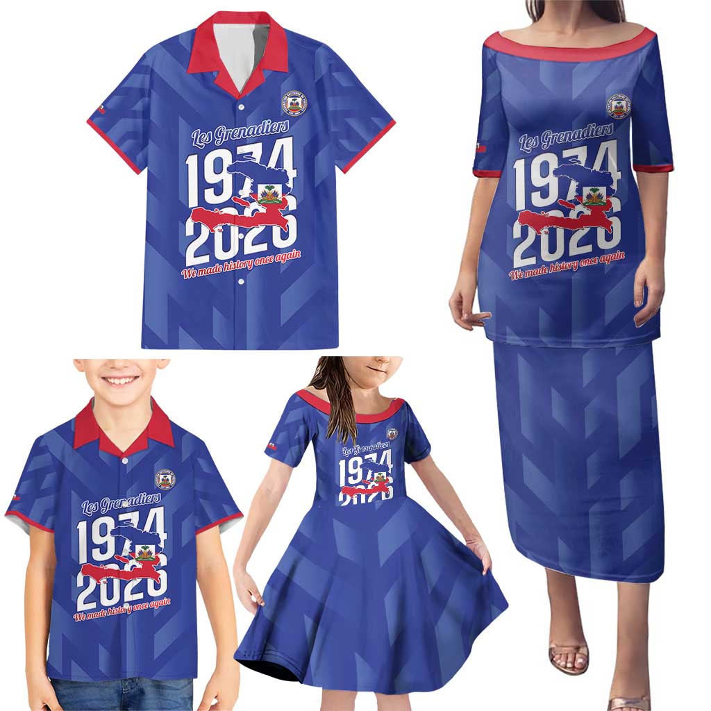Personalized Haiti Football Family Matching Puletasi and Hawaiian Shirt Les Grenadiers Made History Once Again Blue Color - Wonder Print Shop