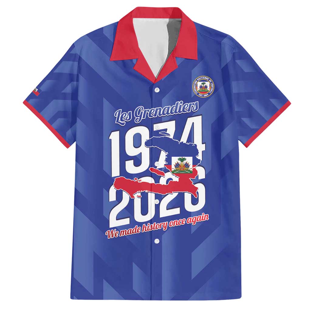 Personalized Haiti Football Family Matching Short Sleeve Bodycon Dress and Hawaiian Shirt Les Grenadiers Made History Once Again Blue Color - Wonder Print Shop
