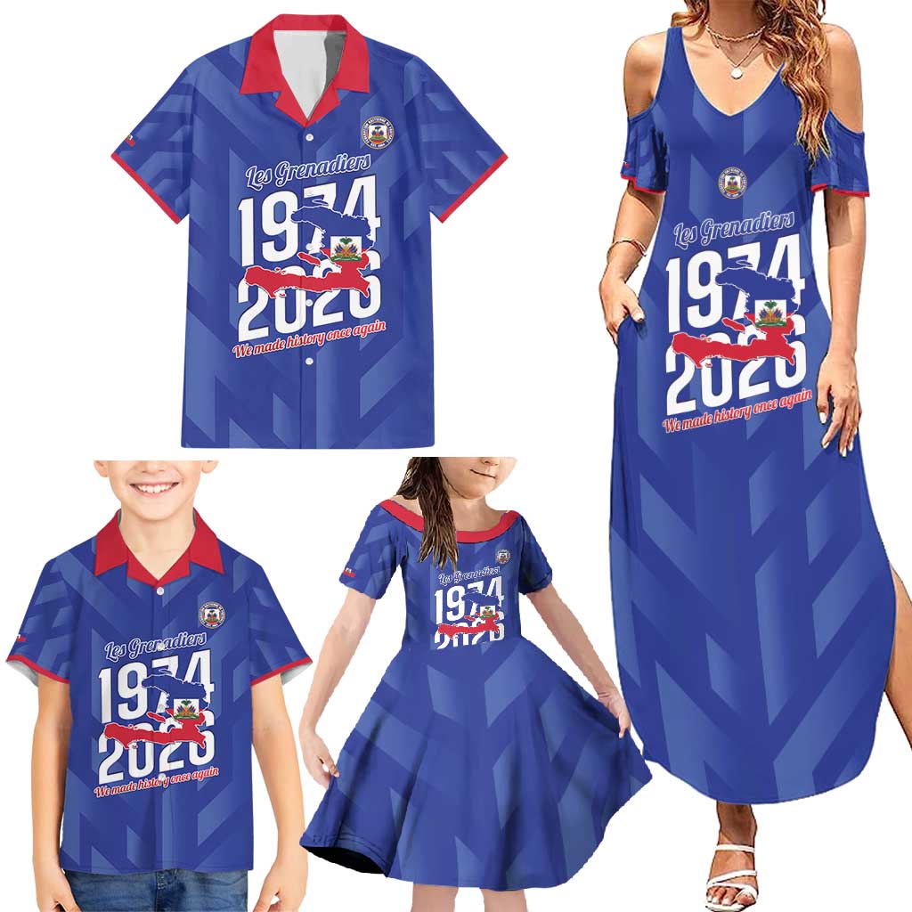 Personalized Haiti Football Family Matching Summer Maxi Dress and Hawaiian Shirt Les Grenadiers Made History Once Again Blue Color - Wonder Print Shop