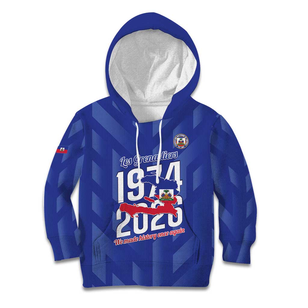 Personalized Haiti Football Kid Hoodie Les Grenadiers Made History Once Again Blue Color - Wonder Print Shop
