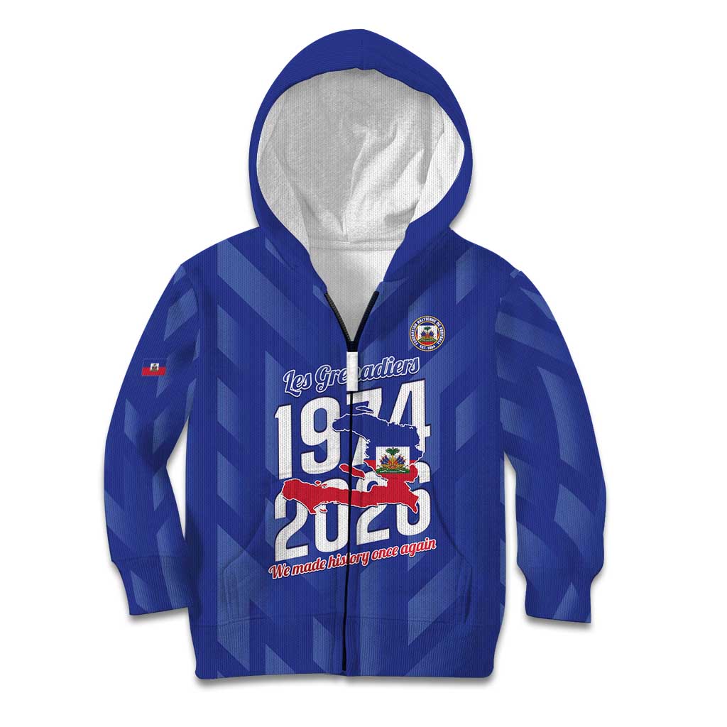 Personalized Haiti Football Kid Hoodie Les Grenadiers Made History Once Again Blue Color - Wonder Print Shop