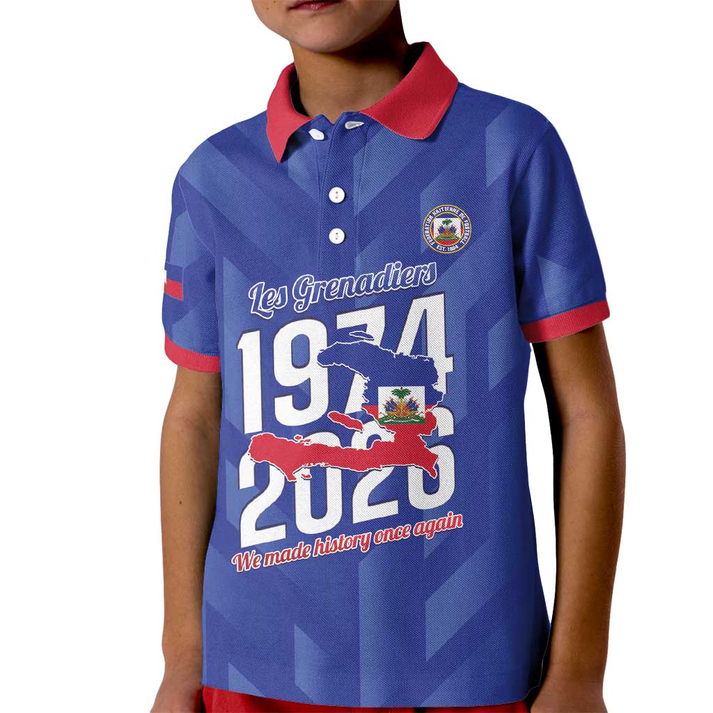 Personalized Haiti Football Kid Polo Shirt Les Grenadiers Made History Once Again Blue Color - Wonder Print Shop