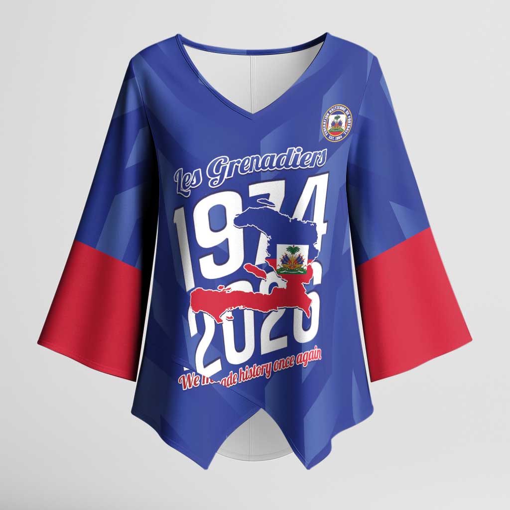 Personalized Haiti Football Kimono Sleeve Blouse Les Grenadiers Made History Once Again Blue Color - Wonder Print Shop