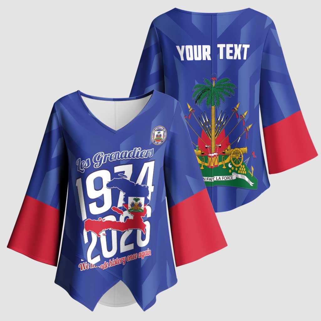 Personalized Haiti Football Kimono Sleeve Blouse Les Grenadiers Made History Once Again Blue Color - Wonder Print Shop