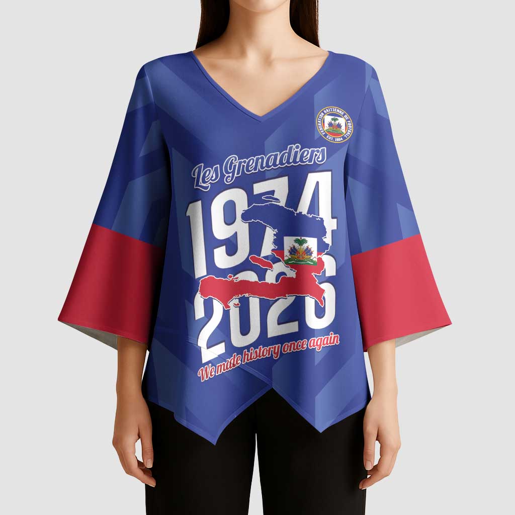 Personalized Haiti Football Kimono Sleeve Blouse Les Grenadiers Made History Once Again Blue Color - Wonder Print Shop