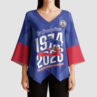 Personalized Haiti Football Kimono Sleeve Blouse Les Grenadiers Made History Once Again Blue Color - Wonder Print Shop