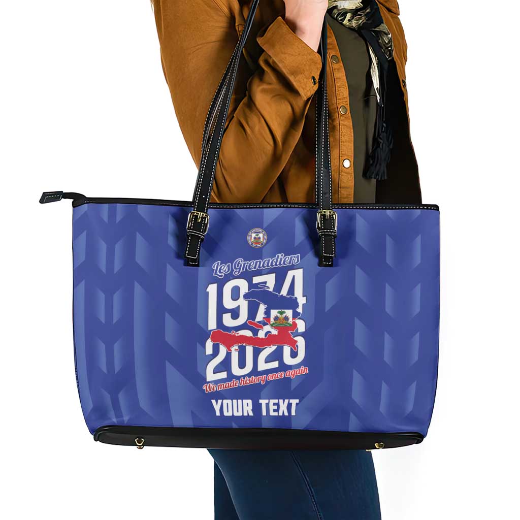 Personalized Haiti Football Leather Tote Bag Les Grenadiers Made History Once Again Blue Color - Wonder Print Shop