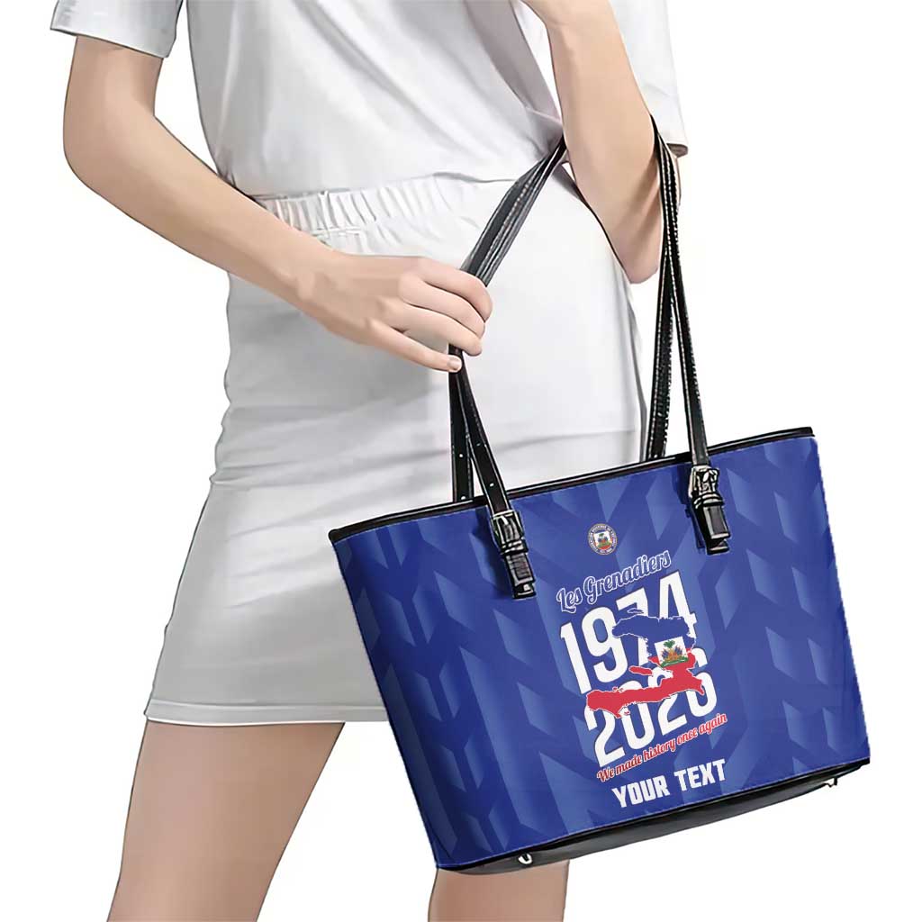 Personalized Haiti Football Leather Tote Bag Les Grenadiers Made History Once Again Blue Color - Wonder Print Shop