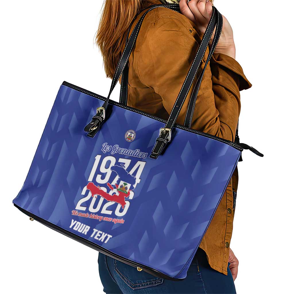 Personalized Haiti Football Leather Tote Bag Les Grenadiers Made History Once Again Blue Color - Wonder Print Shop