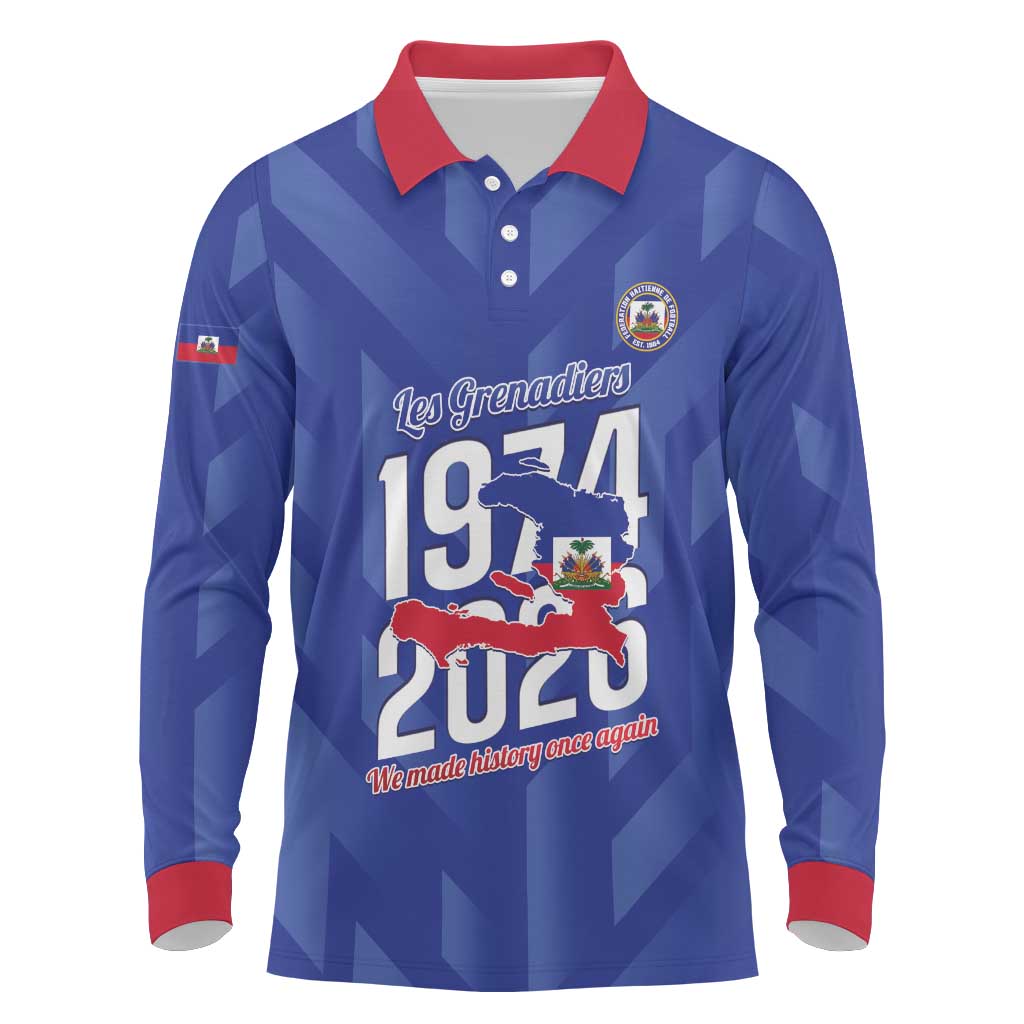 Personalized Haiti Football Long Sleeve Polo Shirt Les Grenadiers Made History Once Again Blue Color - Wonder Print Shop