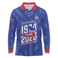 Personalized Haiti Football Long Sleeve Polo Shirt Les Grenadiers Made History Once Again Blue Color - Wonder Print Shop