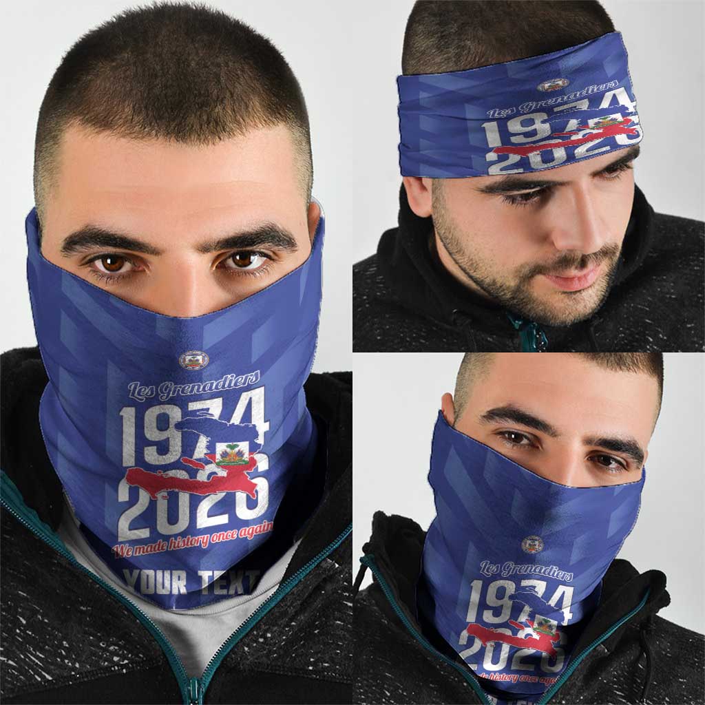 Personalized Haiti Football Neck Gaiter Les Grenadiers Made History Once Again Blue Color - Wonder Print Shop