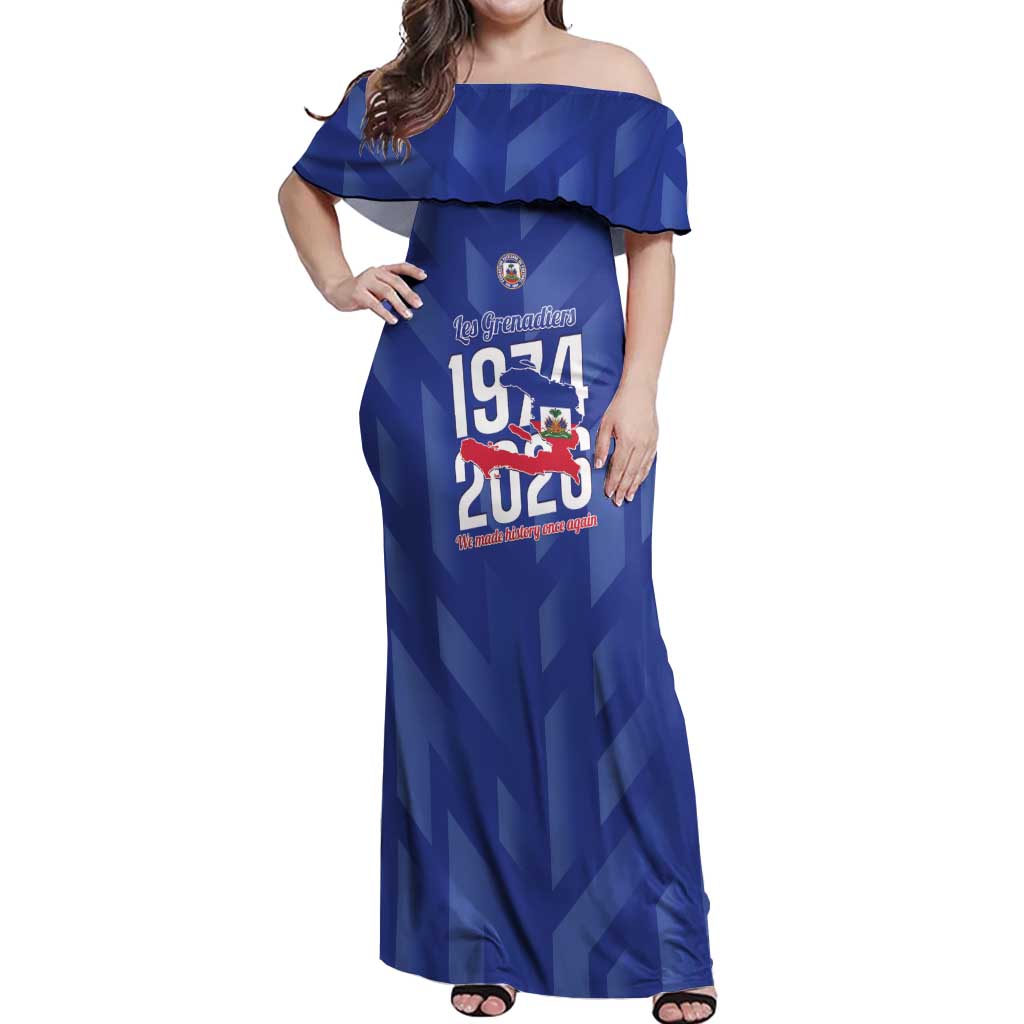 Personalized Haiti Football Off Shoulder Maxi Dress Les Grenadiers Made History Once Again Blue Color - Wonder Print Shop