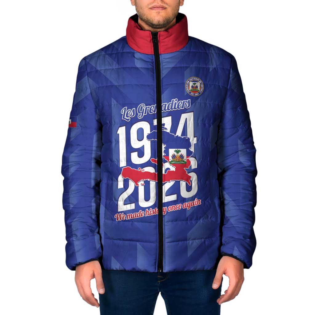 Personalized Haiti Football Padded Jacket Les Grenadiers Made History Once Again Blue Color - Wonder Print Shop