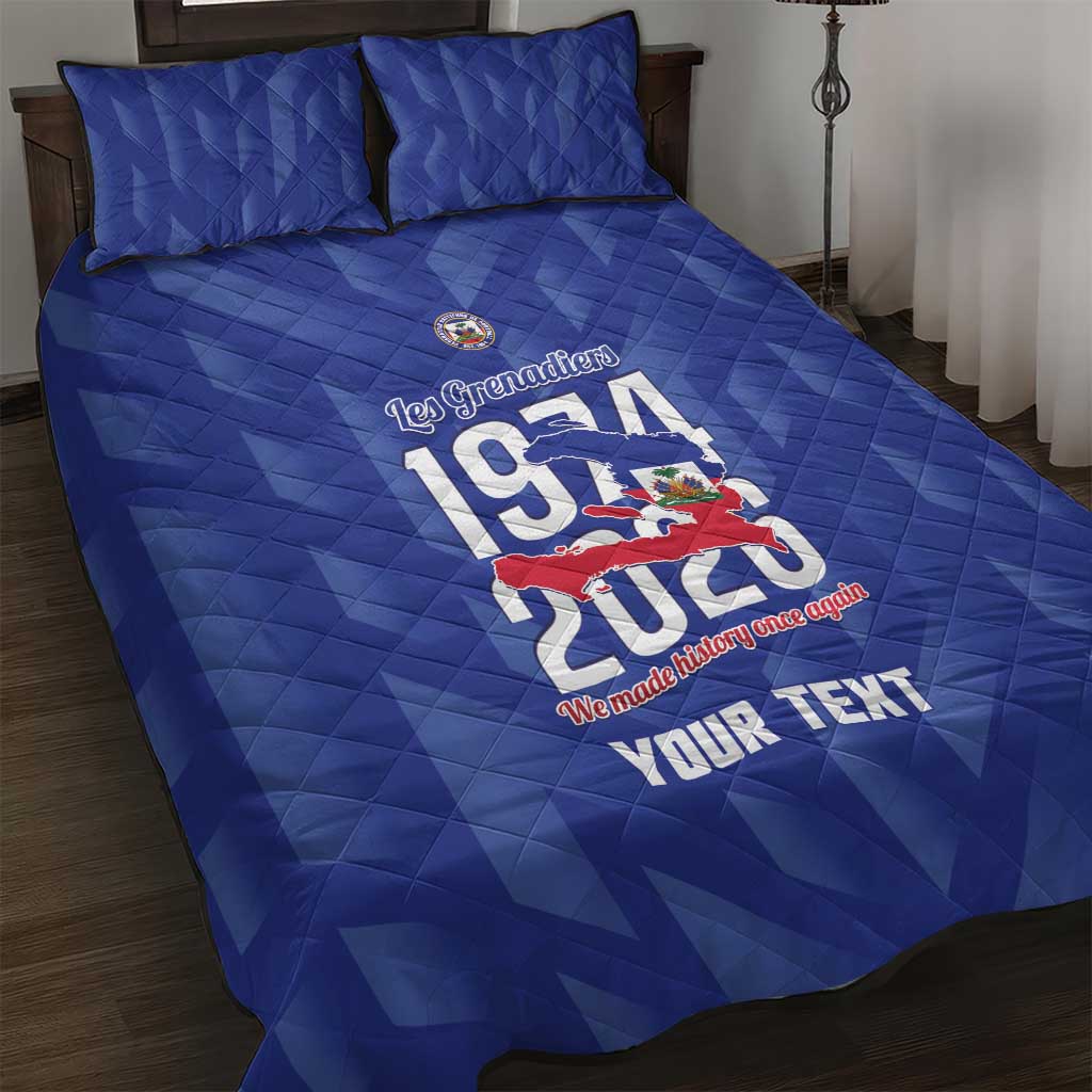 Personalized Haiti Football Quilt Bed Set Les Grenadiers Made History Once Again Blue Color - Wonder Print Shop
