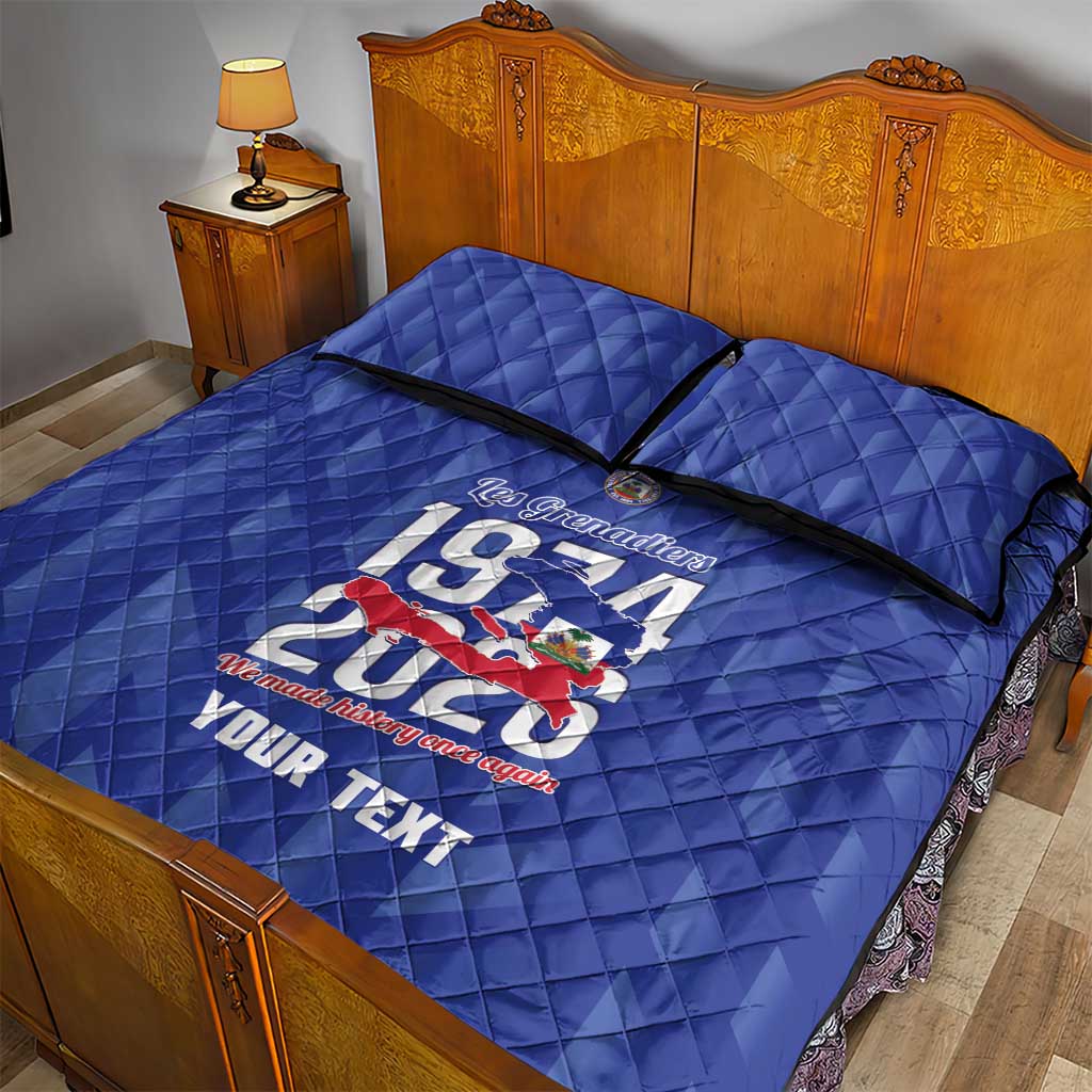 Personalized Haiti Football Quilt Bed Set Les Grenadiers Made History Once Again Blue Color - Wonder Print Shop